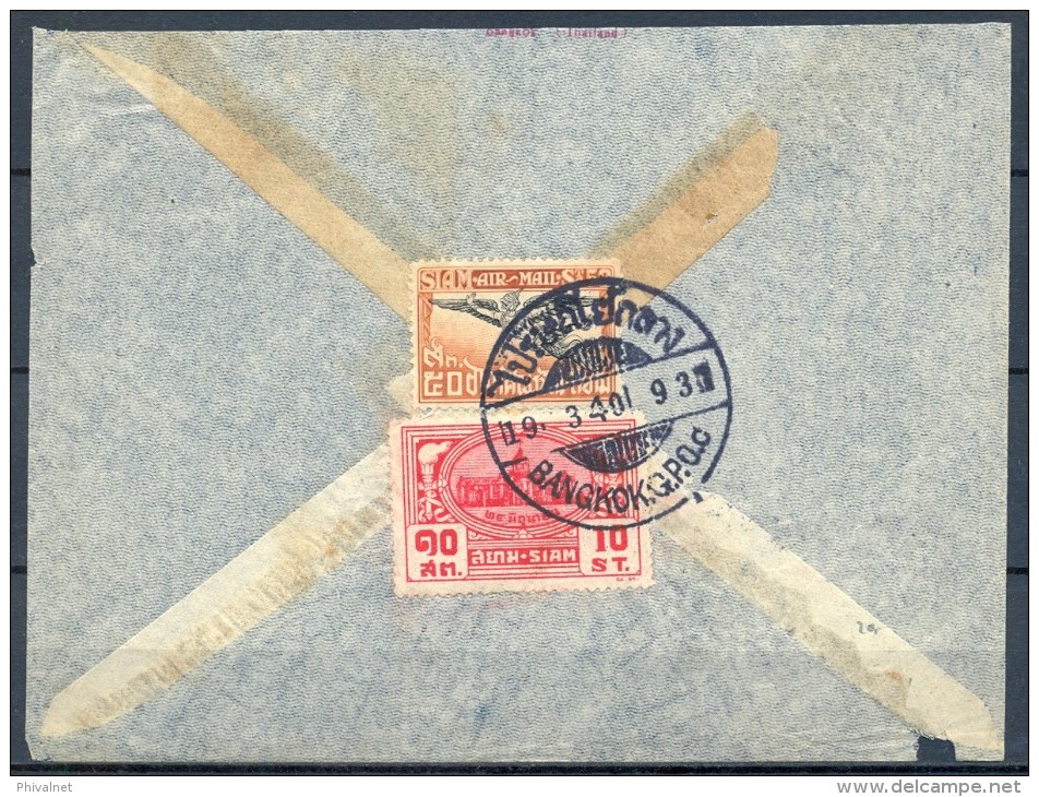 1934 , SIAM , SOBRE CIRCULADO POR LA COMPAÑIA KLM ENTRE BANGKOK Y BADEN , YV. 227 , 7 AER. - Siam