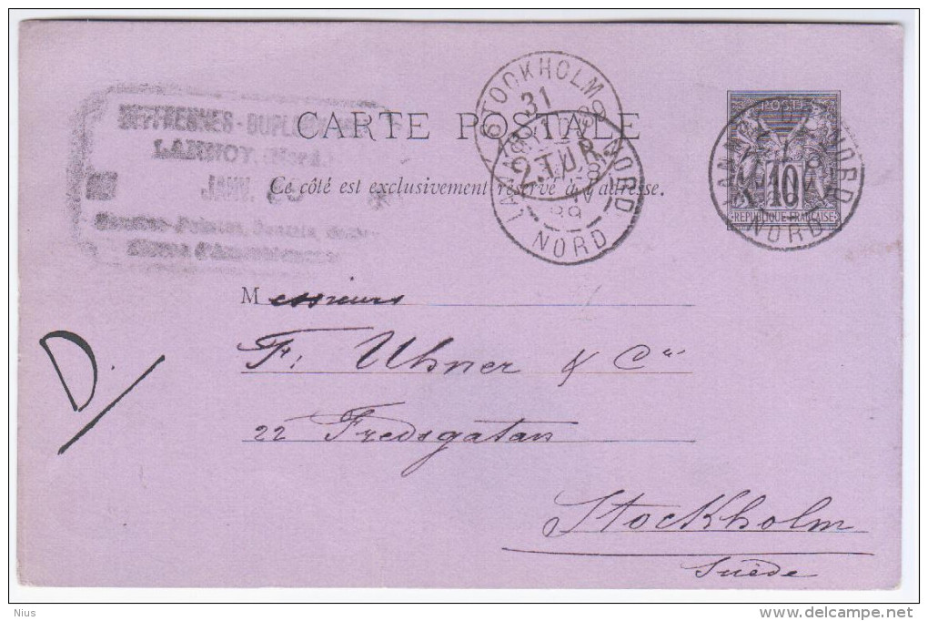 France Sweden Sverige 1889 Stokholm, Canceled Lannoy, Nord - Autres - Europe