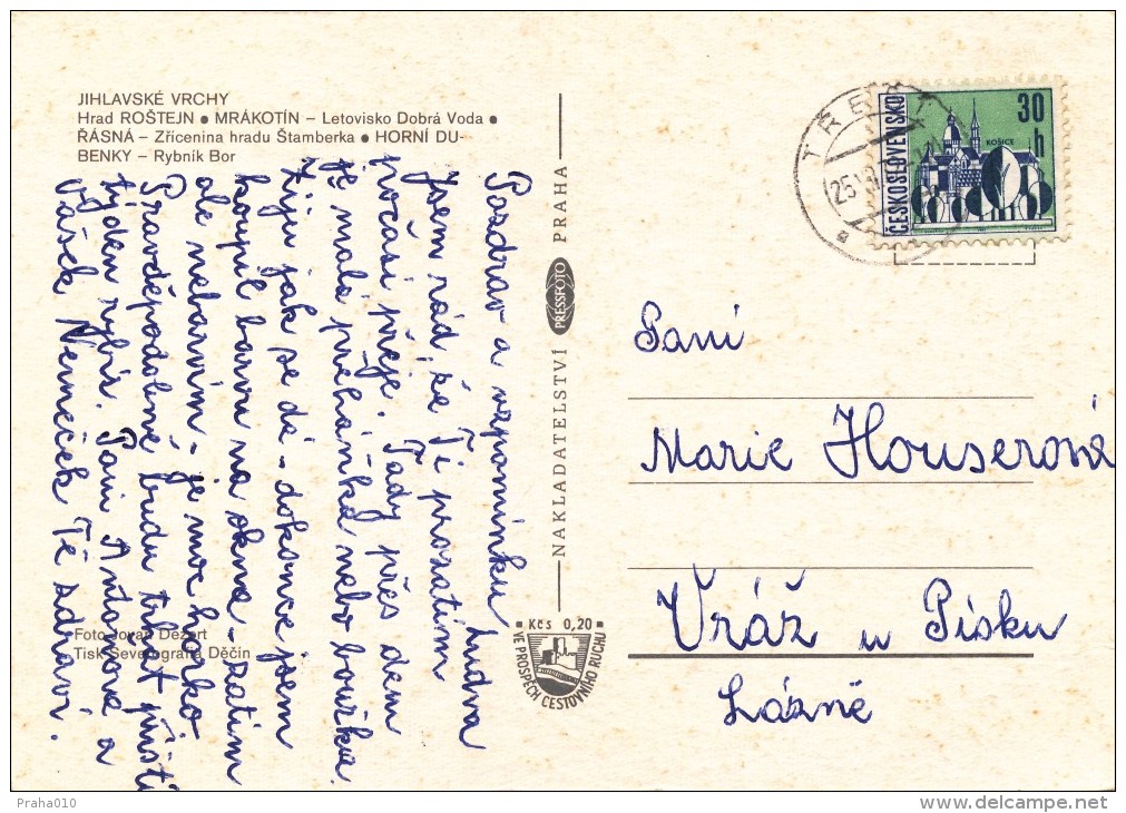 L0517 - Czechoslovakia (1972) Trest (postcard: Jihlava Mountains, Castle Rostejn) Tariff: 30h (stamp: Green Color Shift) - Plaatfouten En Curiosa