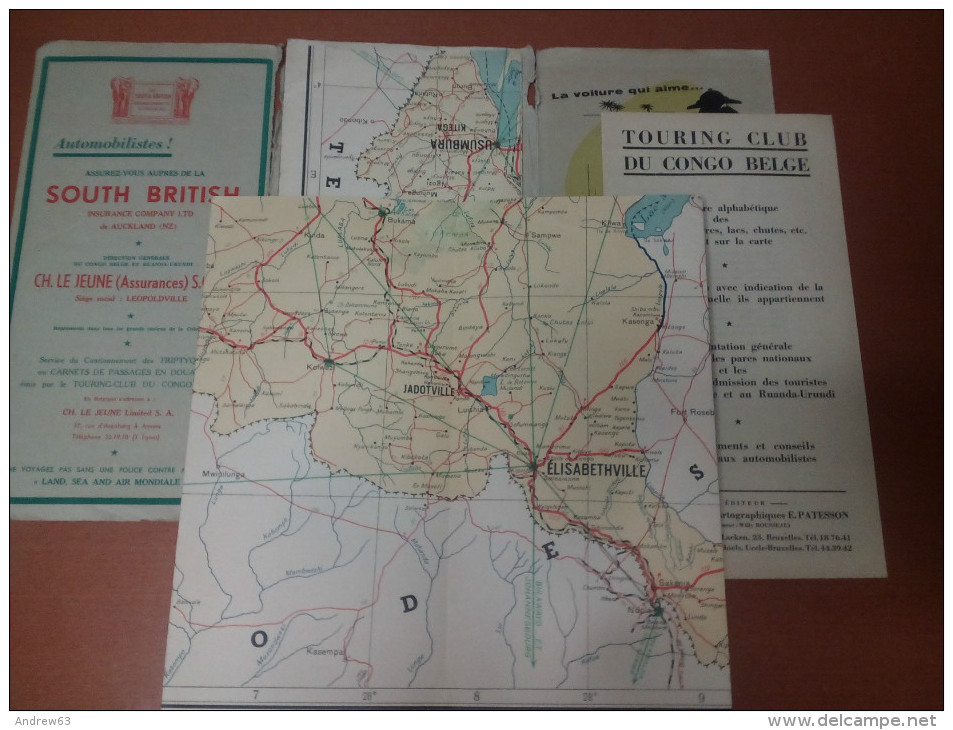 Carte Routière Du Congo Belge Et Du Ruanda Urundi - Touring Club Du Congo Belge - Patesson - Carte Stradali