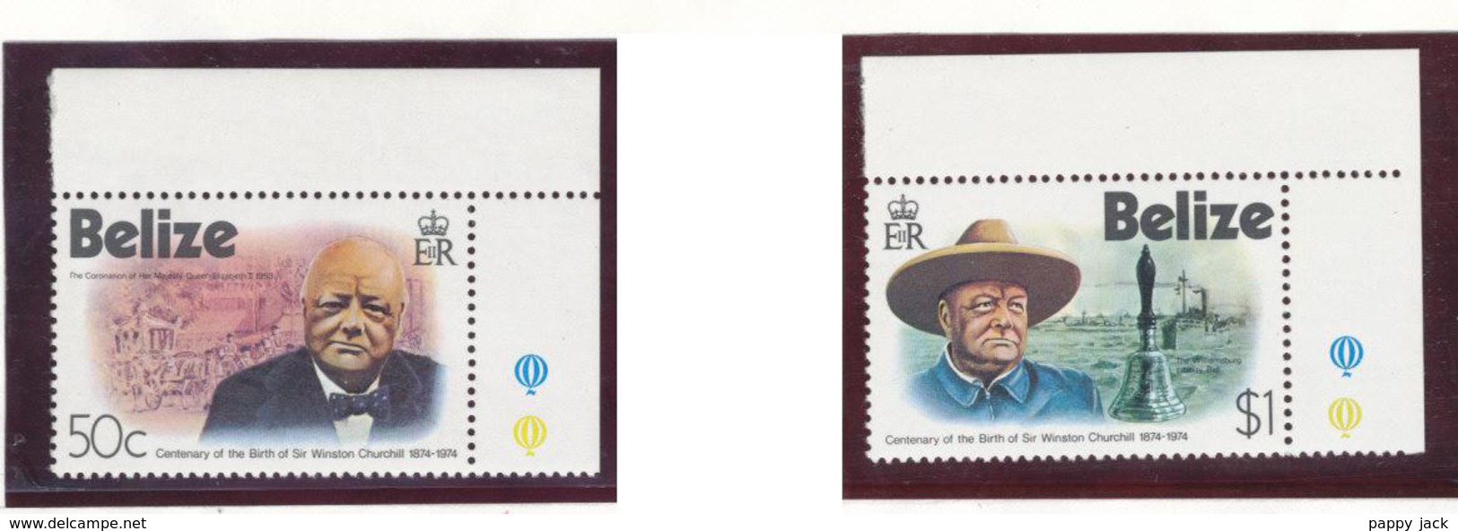 Belize Marginal Perf Singles CHURCHILL, Bell SG 396/397  MNH - Sir Winston Churchill