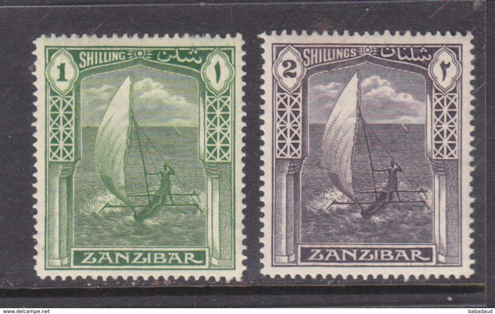 Zanzibar 1936, 1 Shilling, 2 Shillings, Sailing Canoe, MH * - Zanzibar (...-1963)