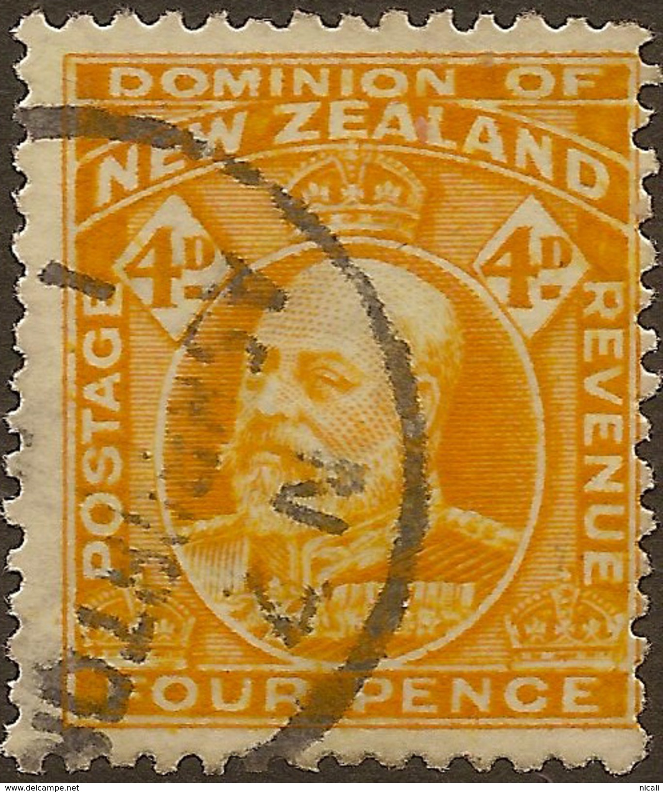 NZ 1909 4d Yellow KEVII SG 390a U #WQ217 - Gebraucht