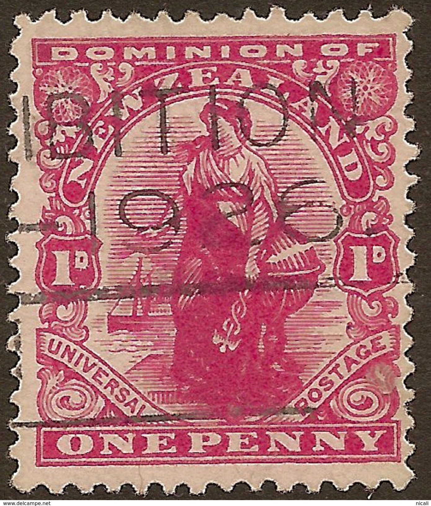 NZ 1909 1d Dominion Globe Flaw SG 406c U #WQ212 - Errors, Freaks & Oddities (EFO)