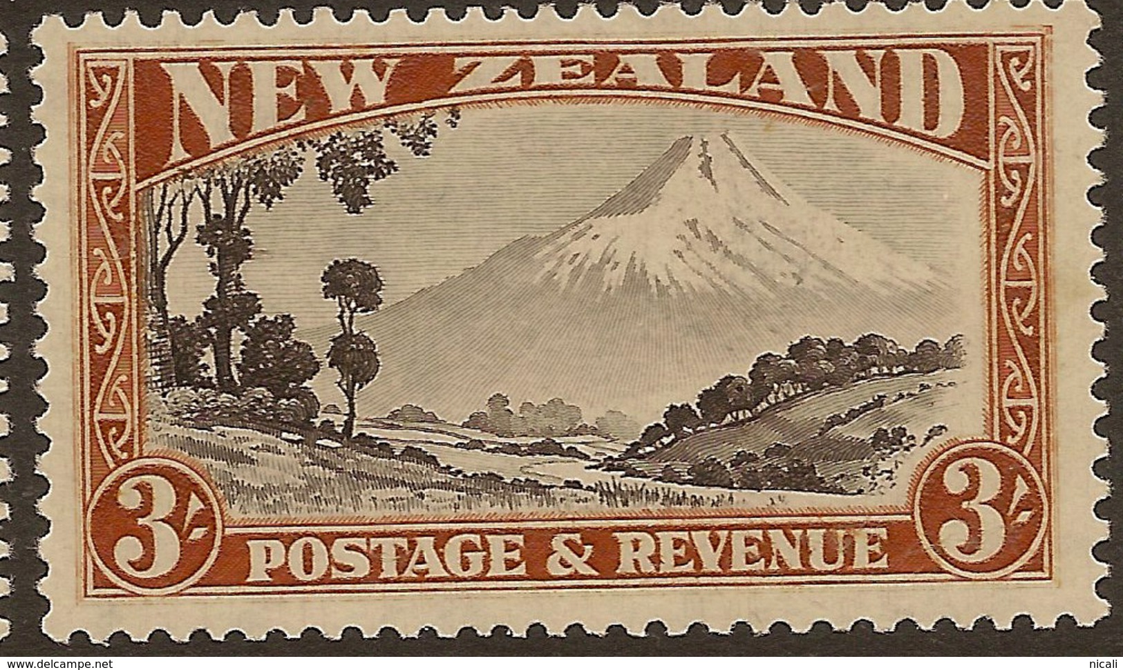 NZ 1935 3/- Mt Egmont P13-14x13,5 SG 590 HM #WQ113 - Neufs