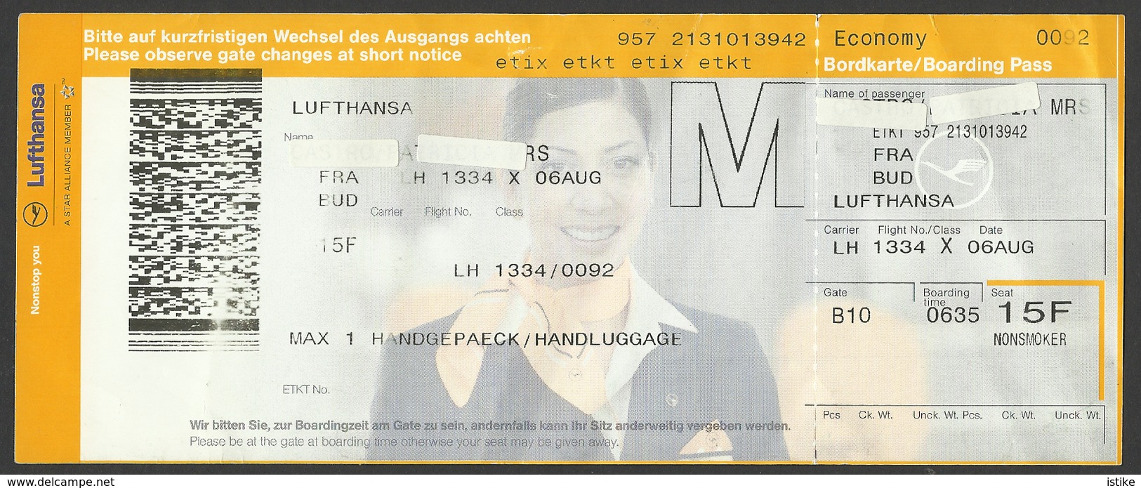 Lufthansa, Ticket And Boarding Pass,  2016. - Europe