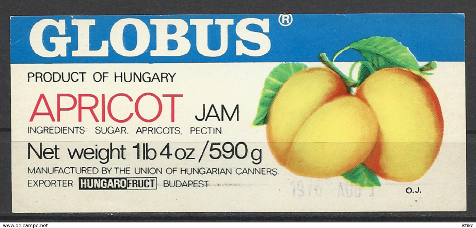 Hungary,"Globus", Apricot Jam,  1976. - Fruits & Vegetables