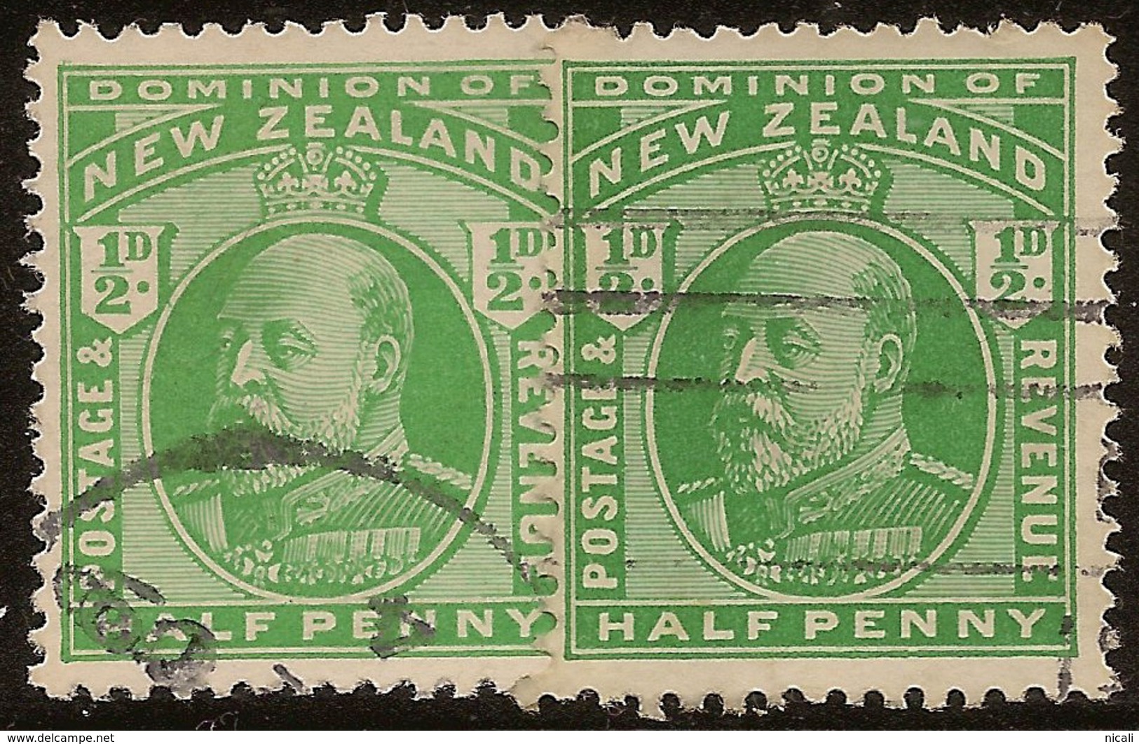 NZ 1909 1/2d KEVII Shades SG 387/a U #WY216 - Oblitérés