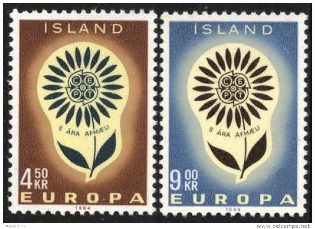 Iceland 1964 Europe Program Issue Europa-CEPT Europa CEPT Symbolic Daisy Flowers Stamps MNH Sc 367-368 Michel 385-386 - Unused Stamps