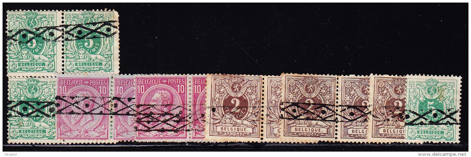 N°44/46 Dt Paire /Bde/Bloc De 4 - Obl Roulette Belge - TB - 1869-1888 Lion Couché