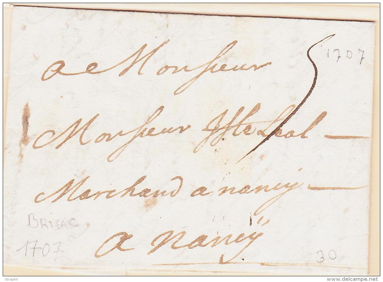 MARQUES POSTALES 18ème Siècle (Réf. LENAIN) Lettre De Brisac - 1707 - Pr Nancy - TB - Cartas & Documentos