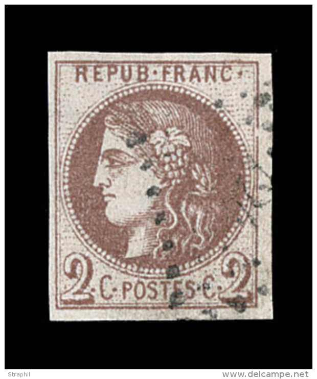 N°40A - 2c Chocolat Clair - Variété Cadre Cassé Côté Droit - Pli D'Archive Horiz. - 1870 Emission De Bordeaux