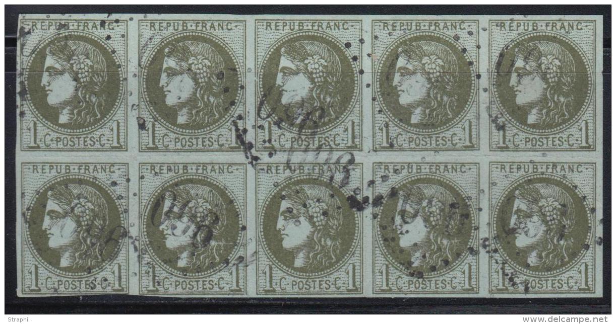 N°39B - 1c Olive - Report II - Bloc De 10 - Obl. GC - TB - 1870 Emission De Bordeaux