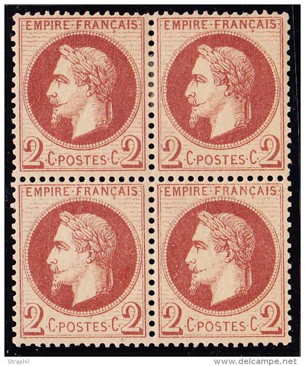 N°26 - Bloc De 4 - 2 Ex ** - TB - 1863-1870 Napoléon III Lauré