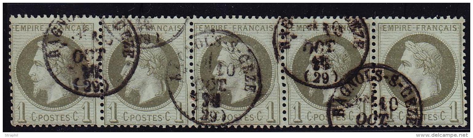 N°25 - Bde De 5 - Obl. T16 Bagnols S/Cèze - TB - 1863-1870 Napoléon III Lauré