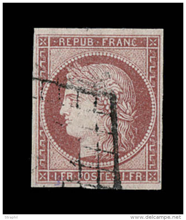 N°6A - 1F Rouge Brun - Obl. Grille - Signé + Certif. Scheller - TB - 1849-1850 Cérès