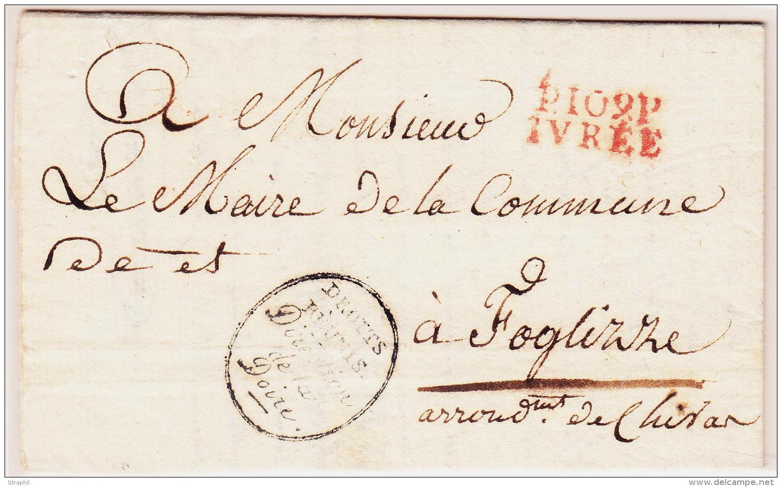 DEPARTEMENTS CONQUIS - P.109.P IVREE (Rge) - An 13 + Marque "Droits Réunis-Don De La Doire" - Pr Foglizze - TB - 1801-1848: Précurseurs XIX