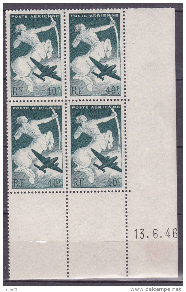 N° 16 P.A. Série Mytologique: Sagitaire Boc De 4 Timbres Coins Datés Du 13.6.46 - Airmail