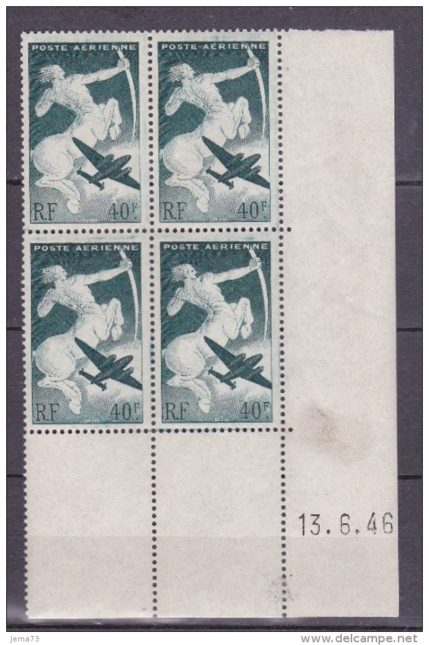 N° 16 P.A. Série Mytologique: Sagitaire Boc De 4 Timbres Coins Datés Du 13.6.46 - Poste Aérienne