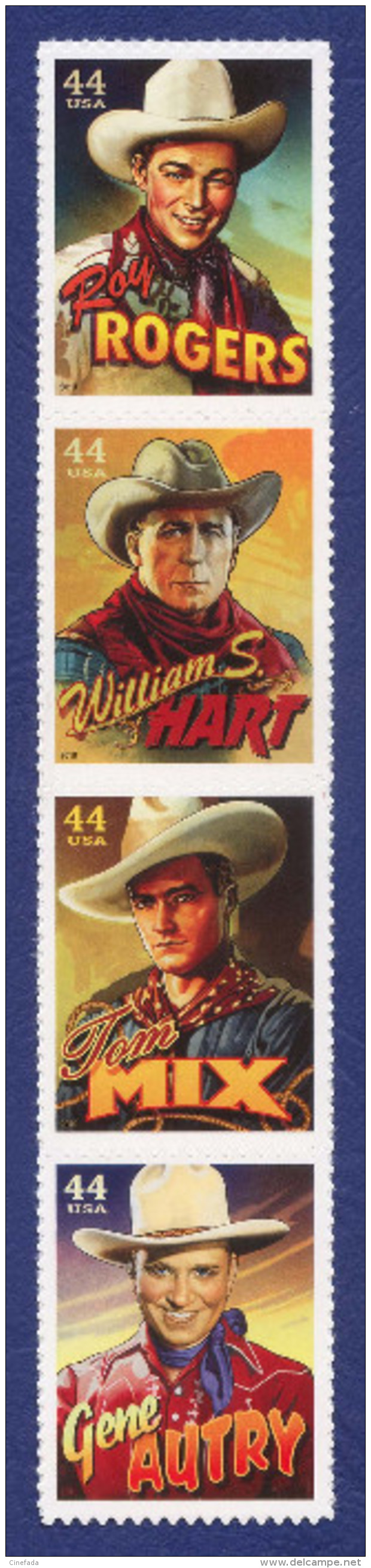 ETATS UNIS Cowboys Of The Silver Screen. William S. Hart, Tom Mix, Gene Autry, Et Roy Rogers. 4 Auto-adhésifs Neufs**. - Cinema