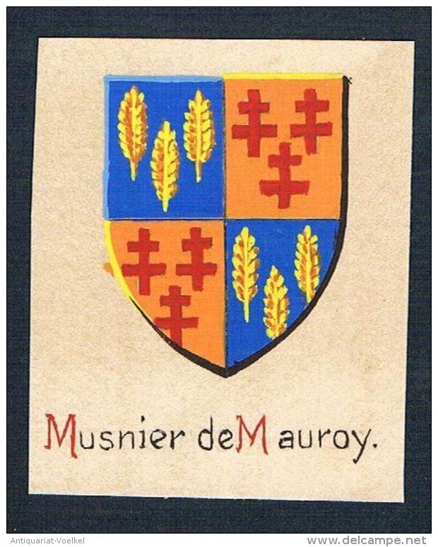 19. / 20. Jh. - Musnier De Mauroy Blason Aquarelle Wappen Coat Of Arms Heraldik - Stiche & Gravuren