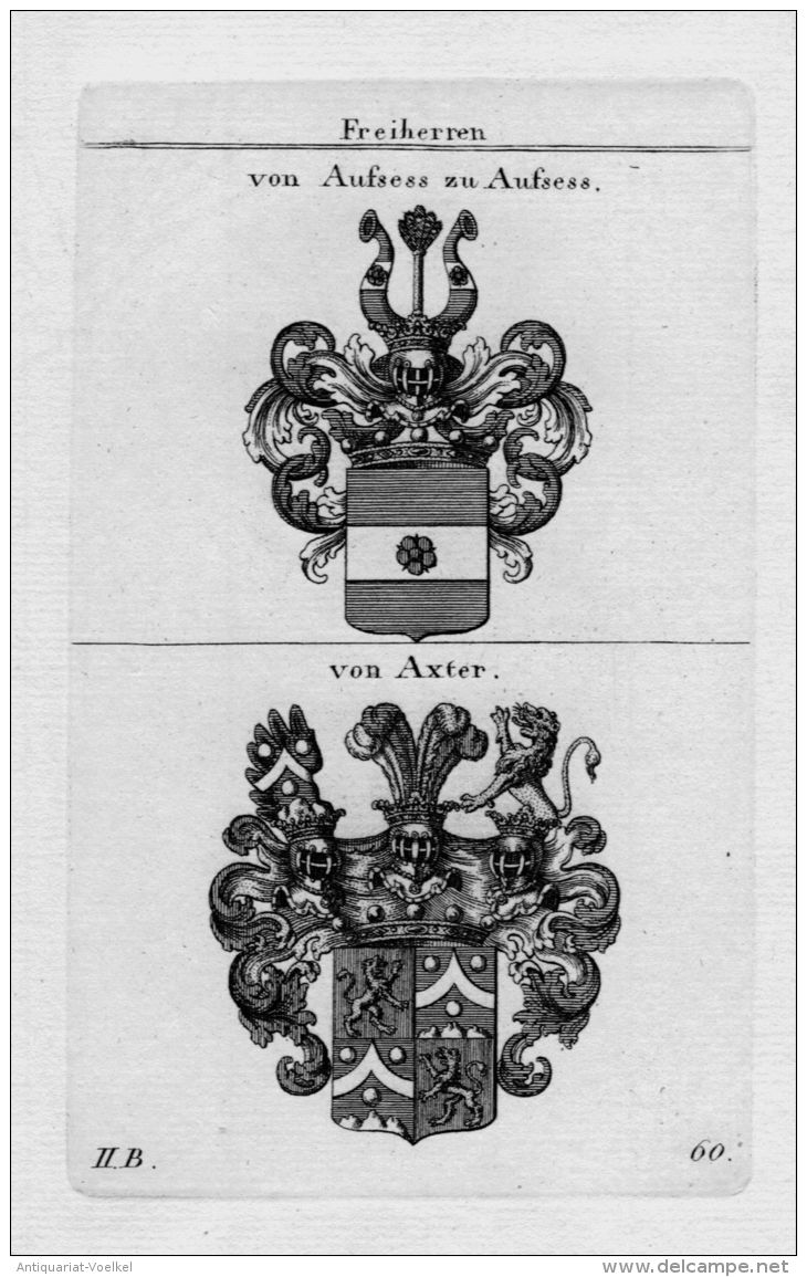 Aufsess Axter Wappen Adel Coat Of Arms Heraldry Heraldik Kupferstich - Stiche & Gravuren