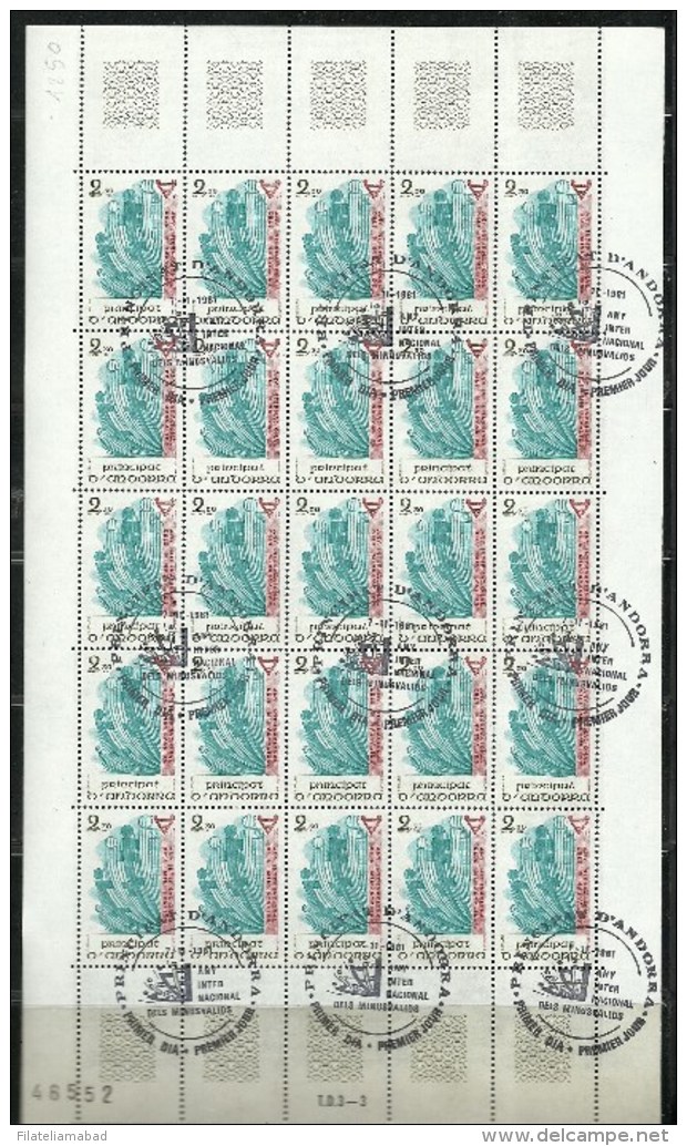 ANDORRA CORREO RANCES HOJA ENTERA DE 25 SELLOS MATASELLADOS Nº 299 (C.H.C.11.16) - Blocs-feuillets