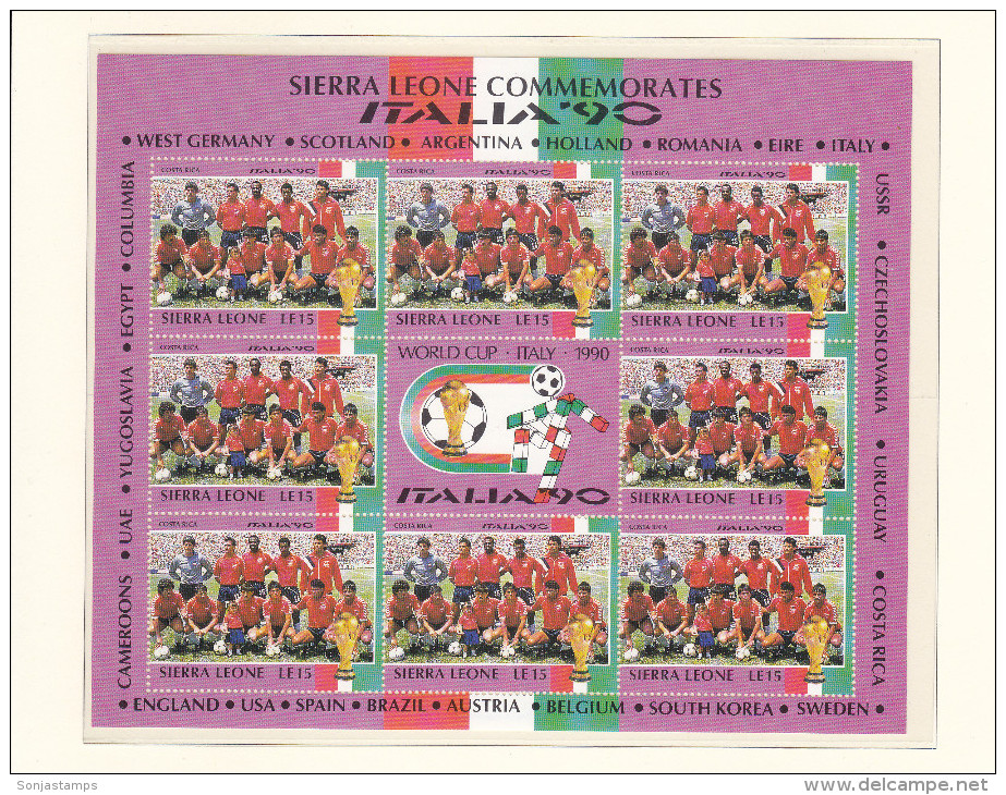 + SIERRA LEONE 1990, FOOTBALL, ITALIA 90, CPL SET IN SHEETS, MI: 1431 - 1454, MNH TOP QUALITY, 24 VALOR, See Scans - Sierra Leone (1961-...)