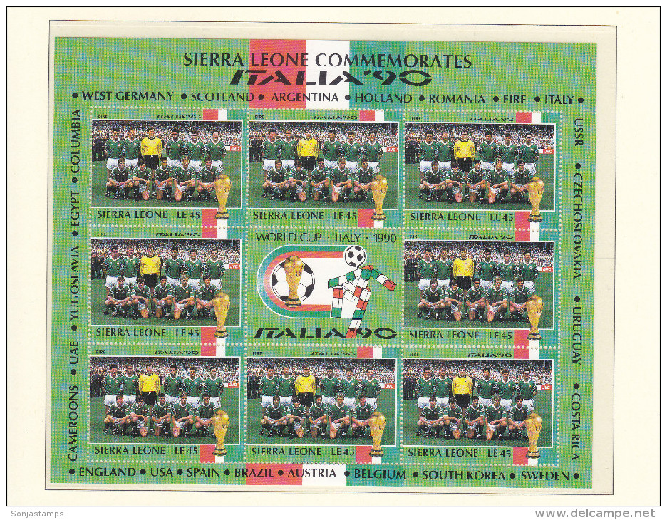 + SIERRA LEONE 1990, FOOTBALL, ITALIA 90, CPL SET IN SHEETS, MI: 1431 - 1454, MNH TOP QUALITY, 24 VALOR, see scans