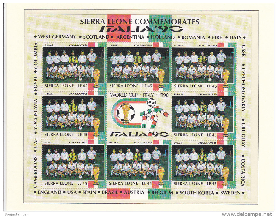 + SIERRA LEONE 1990, FOOTBALL, ITALIA 90, CPL SET IN SHEETS, MI: 1431 - 1454, MNH TOP QUALITY, 24 VALOR, see scans