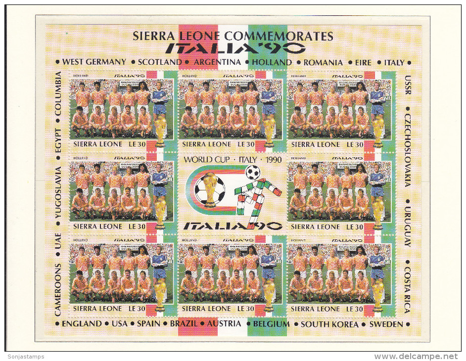 + SIERRA LEONE 1990, FOOTBALL, ITALIA 90, CPL SET IN SHEETS, MI: 1431 - 1454, MNH TOP QUALITY, 24 VALOR, see scans