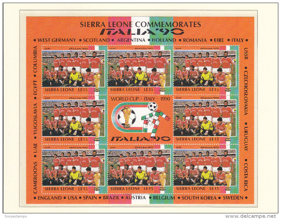 + SIERRA LEONE 1990, FOOTBALL, ITALIA 90, CPL SET IN SHEETS, MI: 1431 - 1454, MNH TOP QUALITY, 24 VALOR, see scans