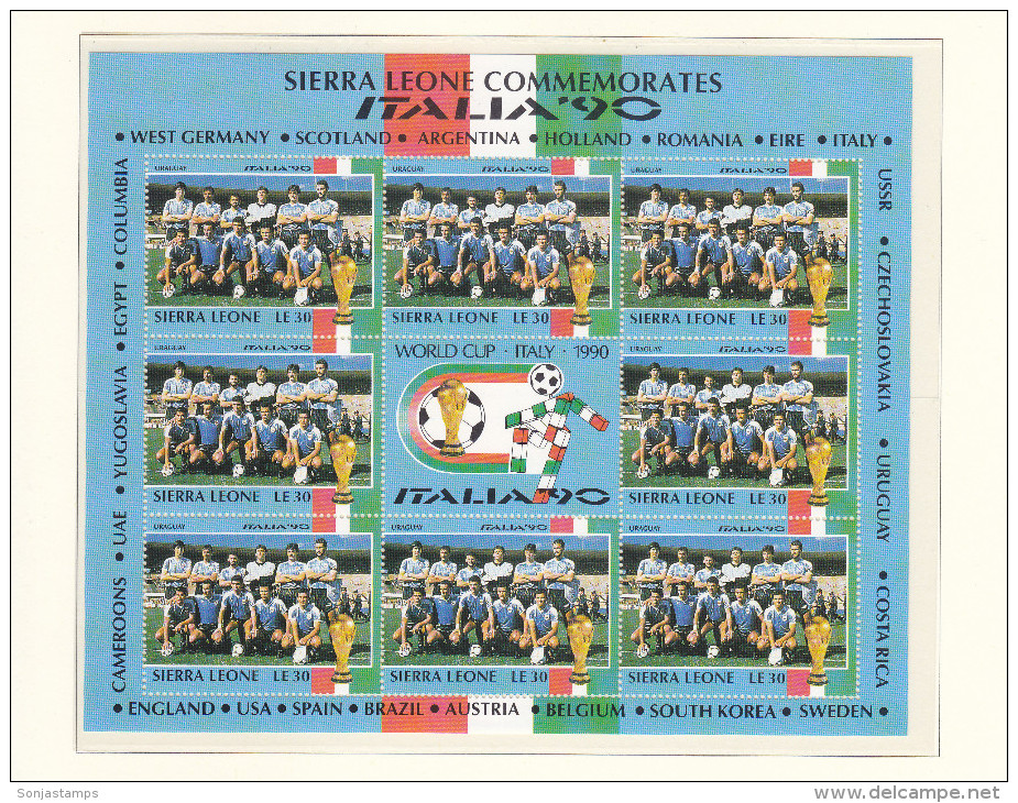 + SIERRA LEONE 1990, FOOTBALL, ITALIA 90, CPL SET IN SHEETS, MI: 1431 - 1454, MNH TOP QUALITY, 24 VALOR, see scans