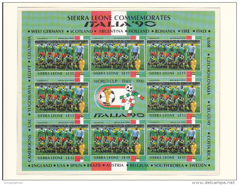 + SIERRA LEONE 1990, FOOTBALL, ITALIA 90, CPL SET IN SHEETS, MI: 1431 - 1454, MNH TOP QUALITY, 24 VALOR, see scans