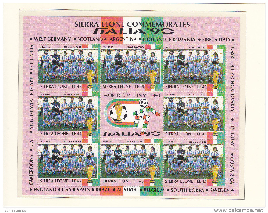+ SIERRA LEONE 1990, FOOTBALL, ITALIA 90, CPL SET IN SHEETS, MI: 1431 - 1454, MNH TOP QUALITY, 24 VALOR, see scans