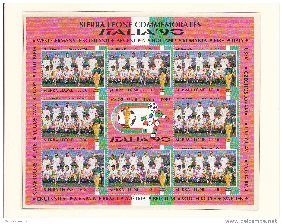 + SIERRA LEONE 1990, FOOTBALL, ITALIA 90, CPL SET IN SHEETS, MI: 1431 - 1454, MNH TOP QUALITY, 24 VALOR, see scans