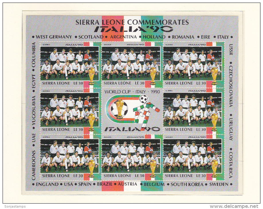 + SIERRA LEONE 1990, FOOTBALL, ITALIA 90, CPL SET IN SHEETS, MI: 1431 - 1454, MNH TOP QUALITY, 24 VALOR, see scans