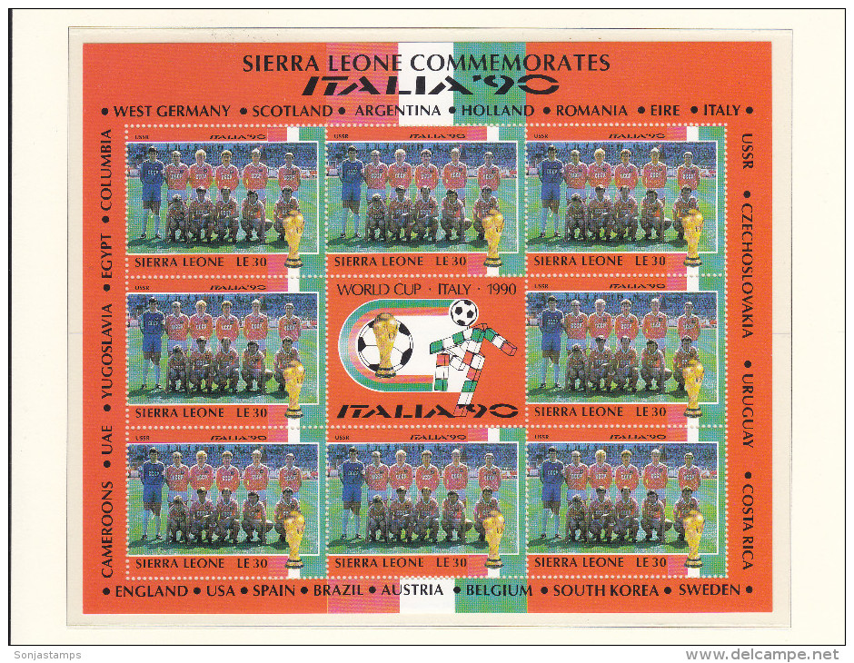 + SIERRA LEONE 1990, FOOTBALL, ITALIA 90, CPL SET IN SHEETS, MI: 1431 - 1454, MNH TOP QUALITY, 24 VALOR, see scans