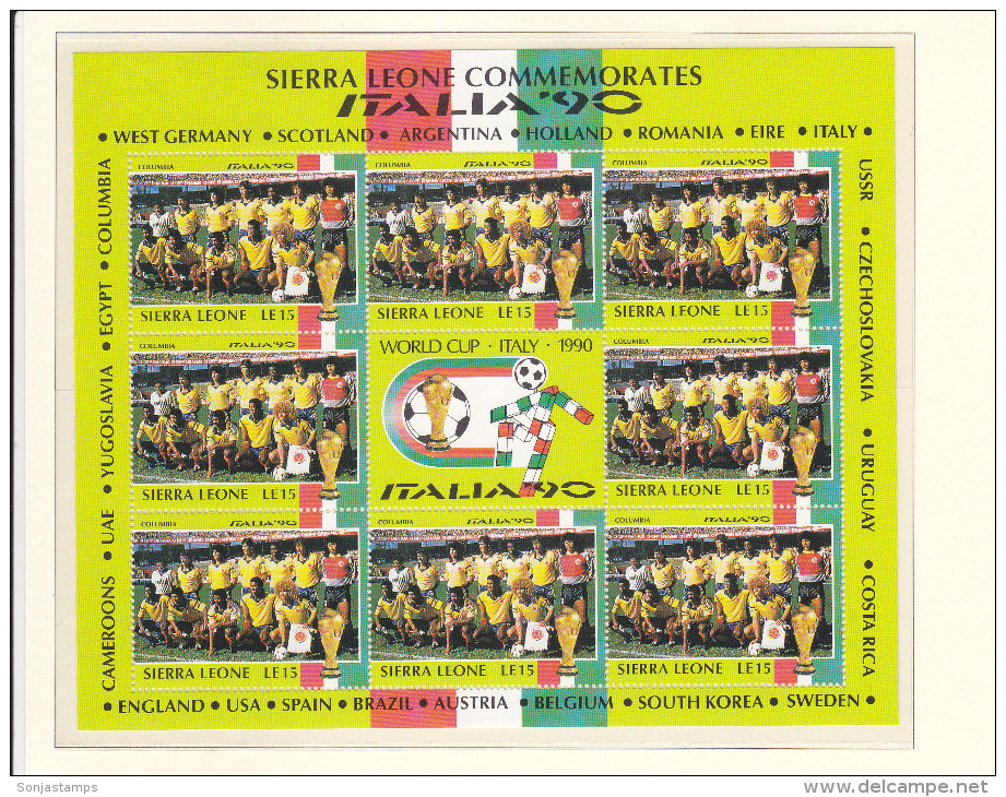 + SIERRA LEONE 1990, FOOTBALL, ITALIA 90, CPL SET IN SHEETS, MI: 1431 - 1454, MNH TOP QUALITY, 24 VALOR, see scans