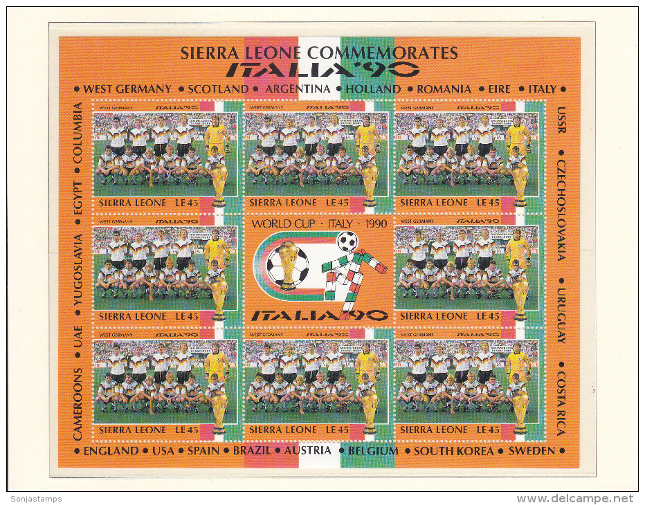 + SIERRA LEONE 1990, FOOTBALL, ITALIA 90, CPL SET IN SHEETS, MI: 1431 - 1454, MNH TOP QUALITY, 24 VALOR, see scans