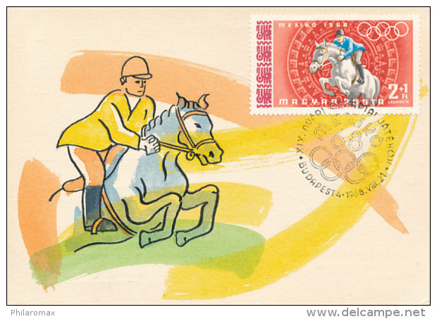D26782 CARTE MAXIMUM CARD 1968 ROMANIA - HORSE JUMPING OLYMPICS CP ORIGINAL - Estate 1968: Messico