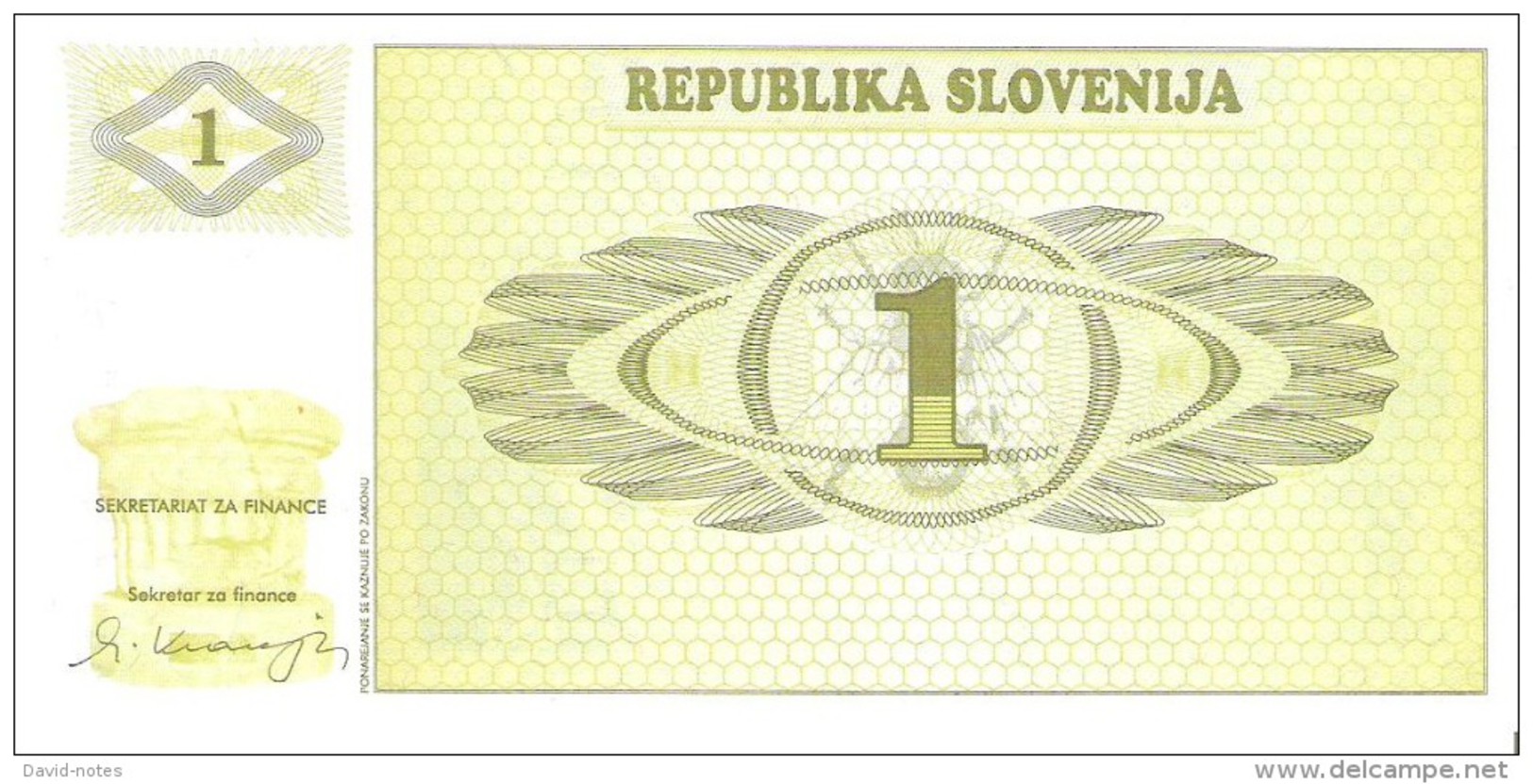 Slovenia - Pick 1s1 - 1 Tolar 1990 - Unc - SPECIMEN - VZOREC - Slovenia