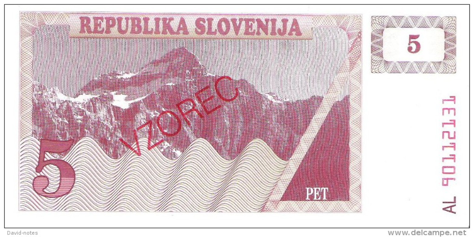 Slovenia - Pick 3s1 - 5 Tolarjev 1990 - Unc - SPECIMEN - VZOREC - Slovénie
