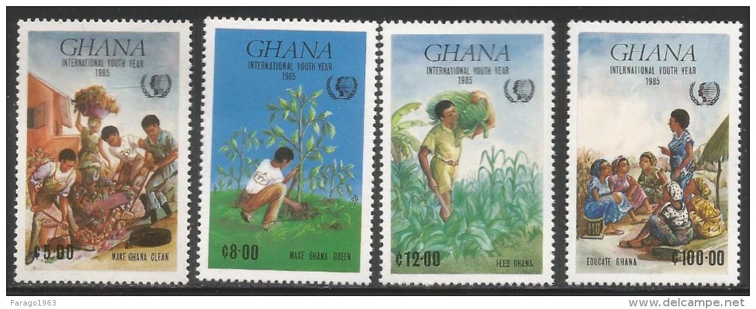 1985 Ghana International Youth Year Tree Planting GREEN Complete Set  Of 4 MNH - Ghana (1957-...)