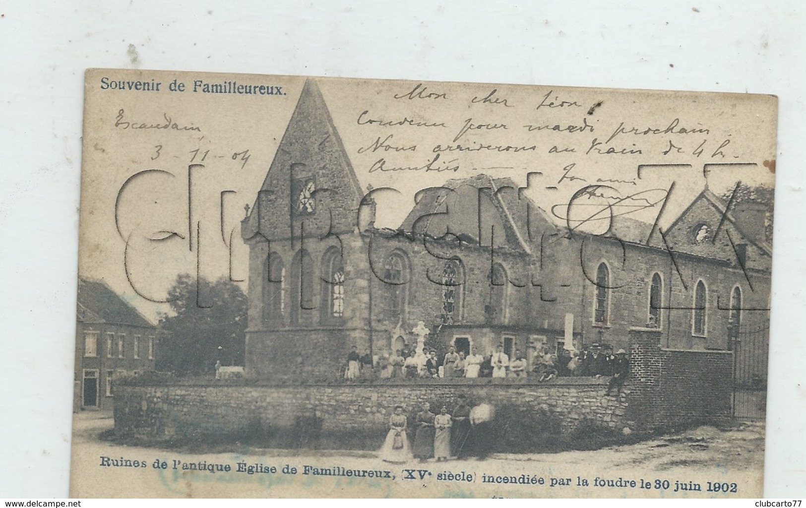 Seneffe (Belgique,Hainaut) : L'église En Ruine Après Foudre Et Le Cimetière Du Hameau De Familleureux En 1902 (animé) PF - Seneffe