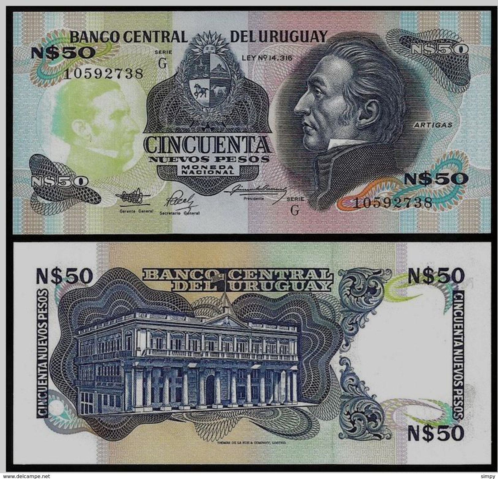 URUGUAY 50 Pesos 1989 UNC  Pick 61A - Uruguay