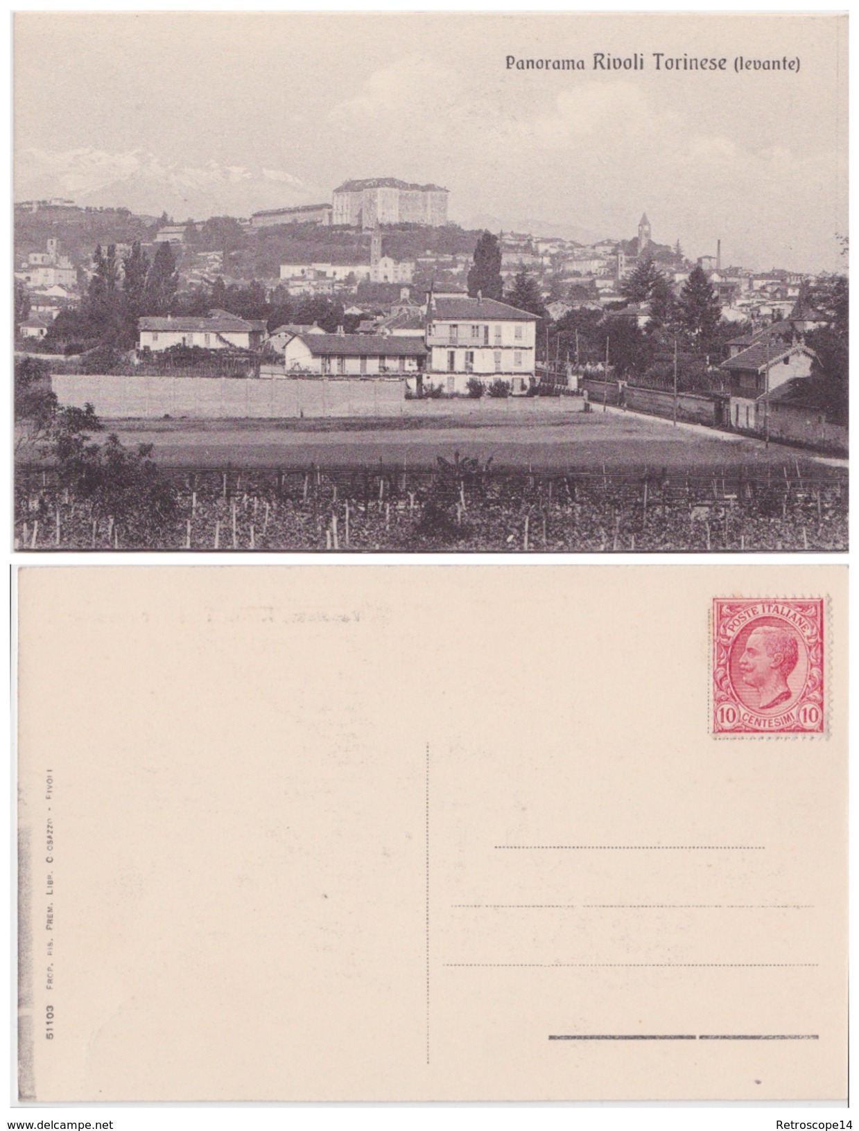 CPA Cartolina Postale RIVOLI Levante, Circa 1900, CON FRANCOBOLLO NON TIMBRATO. Timbre Non Oblitéré. Torino, Piemonte. - Rivoli