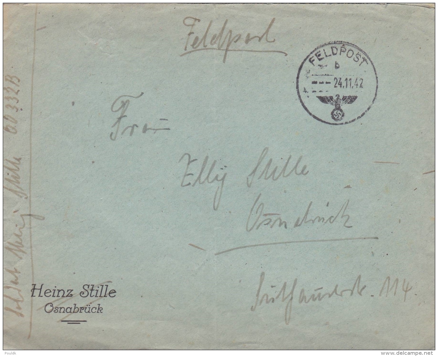 Feldpost WW2: From Northern Russia -  Jäger-Regiment 56 (1./I)  FP 00332B P/m 24.11.1942 - Cover Only  (SKO16-11) - Militaria
