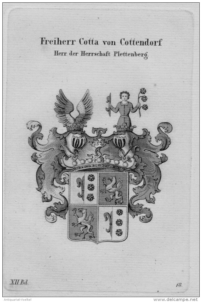 Cotte Cottendorf Wappen Coat Of Arms Heraldry Heraldik Kupferstich - Stiche & Gravuren