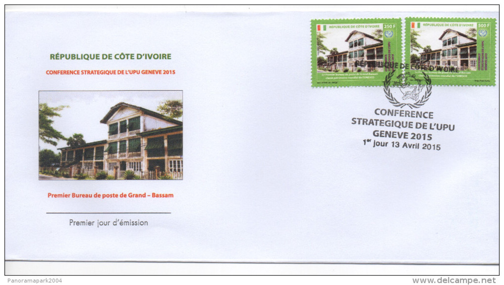 Côte D´Ivoire Ivory Coast 2015 FDC Premier Jour Conférence Stratégique UPU Grand-Bassam Unesco 2 Val. - Costa De Marfil (1960-...)